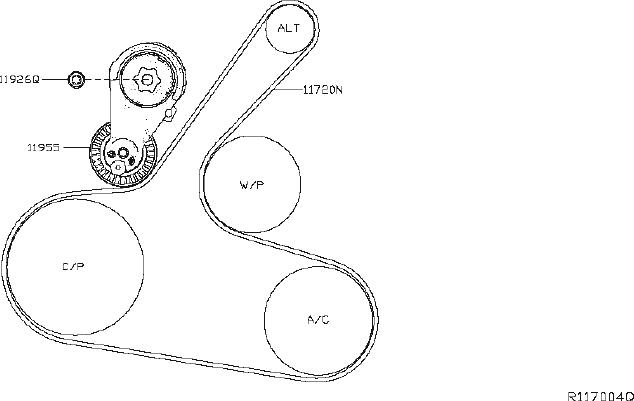 Nissan Altima Accessory Drive Belt Tensioner 11955 6CA0A BURIEN 