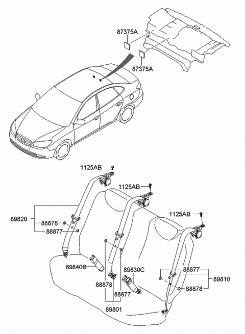 Rear Seat Belt 2009 Hyundai Elantra